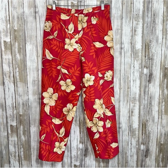 Talbots Pink Floral Silk Blend Vintage Ankle Pants - Picture 1 of 6